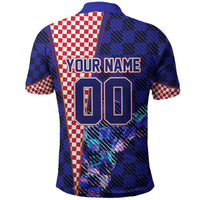 Personalized Croatia Football Polo Shirt Checkerboard Graphic - Golden Champion Trophy And Flag