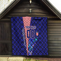 Personalized Croatia Football Quilt Checkerboard Graphic - Golden Champion Trophy And Flag