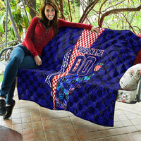 Personalized Croatia Football Quilt Checkerboard Graphic - Golden Champion Trophy And Flag
