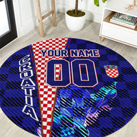 Personalized Croatia Football Round Carpet Checkerboard Graphic - Golden Champion Trophy And Flag