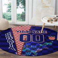 Personalized Croatia Football Round Carpet Checkerboard Graphic - Golden Champion Trophy And Flag