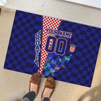 Personalized Croatia Football Rubber Doormat Checkerboard Graphic - Golden Champion Trophy And Flag