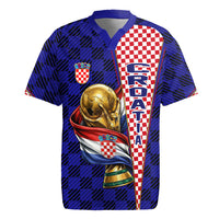 Personalized Croatia Football Rugby Jersey Checkerboard Graphic - Golden Champion Trophy And Flag