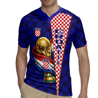 Personalized Croatia Football Rugby Jersey Checkerboard Graphic - Golden Champion Trophy And Flag