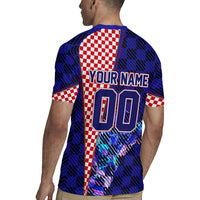 Personalized Croatia Football Rugby Jersey Checkerboard Graphic - Golden Champion Trophy And Flag