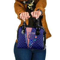 Personalized Croatia Football Shoulder Handbag Checkerboard Graphic - Golden Champion Trophy And Flag