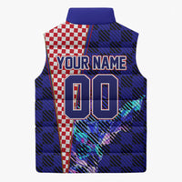 Personalized Croatia Football Sleeveless Puffer Jacket Checkerboard Graphic - Golden Champion Trophy And Flag
