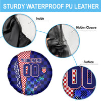 Personalized Croatia Football Spare Tire Cover Checkerboard Graphic - Golden Champion Trophy And Flag