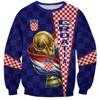 Personalized Croatia Football Sweatshirt Checkerboard Graphic - Golden Champion Trophy And Flag