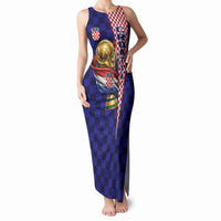 Personalized Croatia Football Tank Maxi Dress Checkerboard Graphic - Golden Champion Trophy And Flag