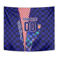 Personalized Croatia Football Tapestry Checkerboard Graphic - Golden Champion Trophy And Flag