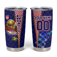 Personalized Croatia Football Tumbler Cup Checkerboard Graphic - Golden Champion Trophy And Flag