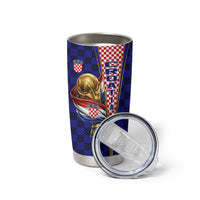 Personalized Croatia Football Tumbler Cup Checkerboard Graphic - Golden Champion Trophy And Flag