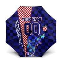 Personalized Croatia Football Umbrella Checkerboard Graphic - Golden Champion Trophy And Flag