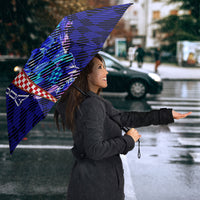 Personalized Croatia Football Umbrella Checkerboard Graphic - Golden Champion Trophy And Flag