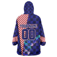 Personalized Croatia Football Wearable Blanket Hoodie Checkerboard Graphic - Golden Champion Trophy And Flag