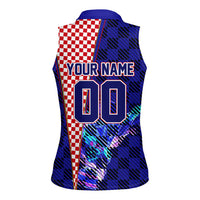 Personalized Croatia Football Women Sleeveless Polo Shirt Checkerboard Graphic - Golden Champion Trophy And Flag