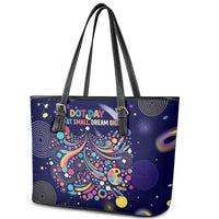 Dot Day Make Your Mark Leather Tote Bag Colorful Celestial Watercolor Circles And Swirling Polka Dots