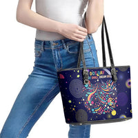 Dot Day Make Your Mark Leather Tote Bag Colorful Celestial Watercolor Circles And Swirling Polka Dots