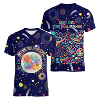 Dot Day Make Your Mark Women V-Neck T-Shirt Colorful Celestial Watercolor Circles And Swirling Polka Dots