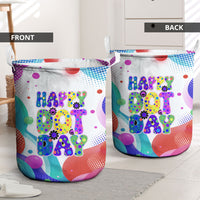 Happy Dot Day Laundry Basket Colorful Swirling Polka Dots and Whimsical Smiley Flowers