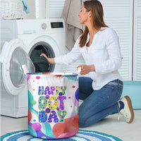 Happy Dot Day Laundry Basket Colorful Swirling Polka Dots and Whimsical Smiley Flowers