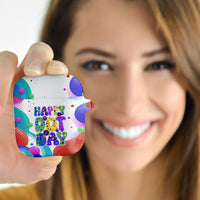Happy Dot Day AirPods Case Colorful Swirling Polka Dots and Whimsical Smiley Flowers