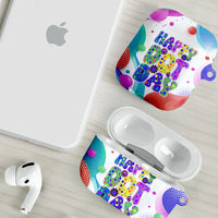 Happy Dot Day AirPods Case Colorful Swirling Polka Dots and Whimsical Smiley Flowers