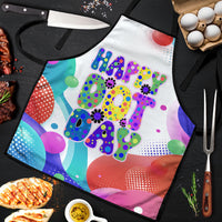 Happy Dot Day Apron Colorful Swirling Polka Dots and Whimsical Smiley Flowers