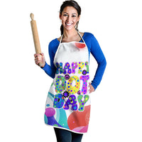 Happy Dot Day Apron Colorful Swirling Polka Dots and Whimsical Smiley Flowers