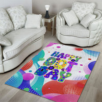 Happy Dot Day Area Rug Colorful Swirling Polka Dots and Whimsical Smiley Flowers
