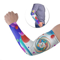 Happy Dot Day Arm Sleeves Colorful Swirling Polka Dots and Whimsical Smiley Flowers