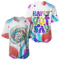 Happy Dot Day Baseball Jersey Colorful Swirling Polka Dots and Whimsical Smiley Flowers