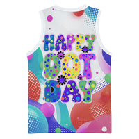 Happy Dot Day Basketball Jersey Colorful Swirling Polka Dots and Whimsical Smiley Flowers