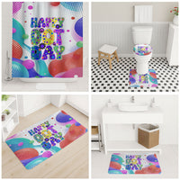 Happy Dot Day Bathroom Set Colorful Swirling Polka Dots and Whimsical Smiley Flowers