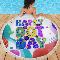 Happy Dot Day Beach Blanket Colorful Swirling Polka Dots and Whimsical Smiley Flowers