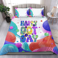 Happy Dot Day Bedding Set Colorful Swirling Polka Dots and Whimsical Smiley Flowers