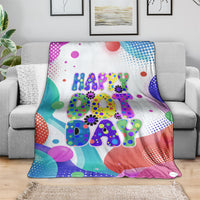 Happy Dot Day Blanket Colorful Swirling Polka Dots and Whimsical Smiley Flowers