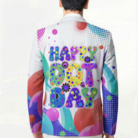 Happy Dot Day Blazer Colorful Swirling Polka Dots and Whimsical Smiley Flowers