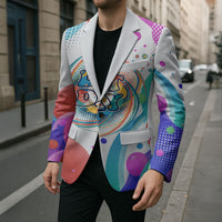 Happy Dot Day Blazer Colorful Swirling Polka Dots and Whimsical Smiley Flowers