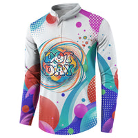 Happy Dot Day Button Sweatshirt Colorful Swirling Polka Dots and Whimsical Smiley Flowers