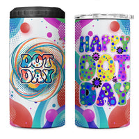 Happy Dot Day 4 in 1 Can Cooler Tumbler Colorful Swirling Polka Dots and Whimsical Smiley Flowers