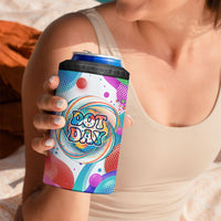 Happy Dot Day 4 in 1 Can Cooler Tumbler Colorful Swirling Polka Dots and Whimsical Smiley Flowers