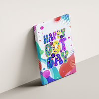 Happy Dot Day Canvas Wall Art Colorful Swirling Polka Dots and Whimsical Smiley Flowers