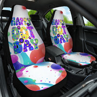 Happy Dot Day Car Seat Cover Colorful Swirling Polka Dots and Whimsical Smiley Flowers