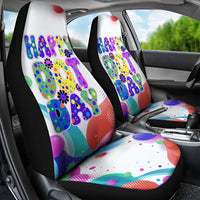 Happy Dot Day Car Seat Cover Colorful Swirling Polka Dots and Whimsical Smiley Flowers