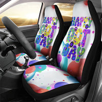 Happy Dot Day Car Seat Cover Colorful Swirling Polka Dots and Whimsical Smiley Flowers