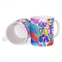Happy Dot Day Ceramic Mug Colorful Swirling Polka Dots and Whimsical Smiley Flowers