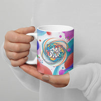 Happy Dot Day Ceramic Mug Colorful Swirling Polka Dots and Whimsical Smiley Flowers