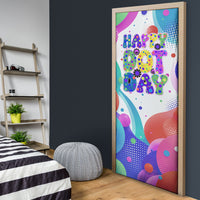 Happy Dot Day Door Cover Colorful Swirling Polka Dots and Whimsical Smiley Flowers